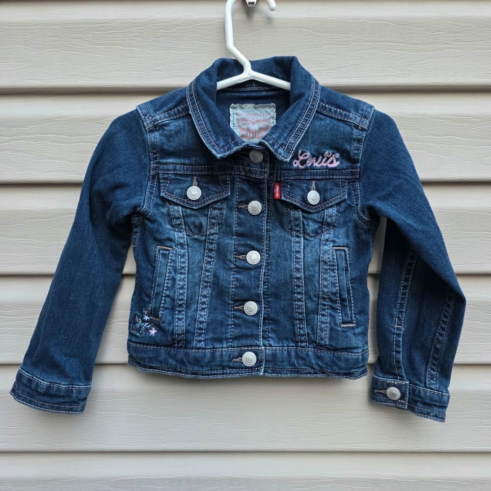 Levi's Toddler Girls 3T Blue Denim Jean Jacket Embroidered Snaps Casual Classic - Picture 2 of 6